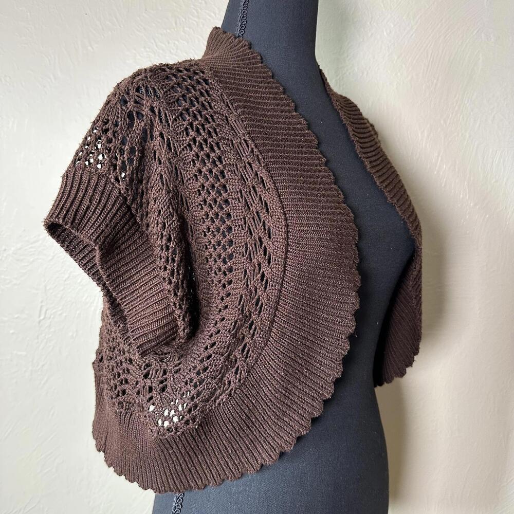 Vintage Y2K Brown Crochet Shrug Bolero Cardigan Robbie Bee